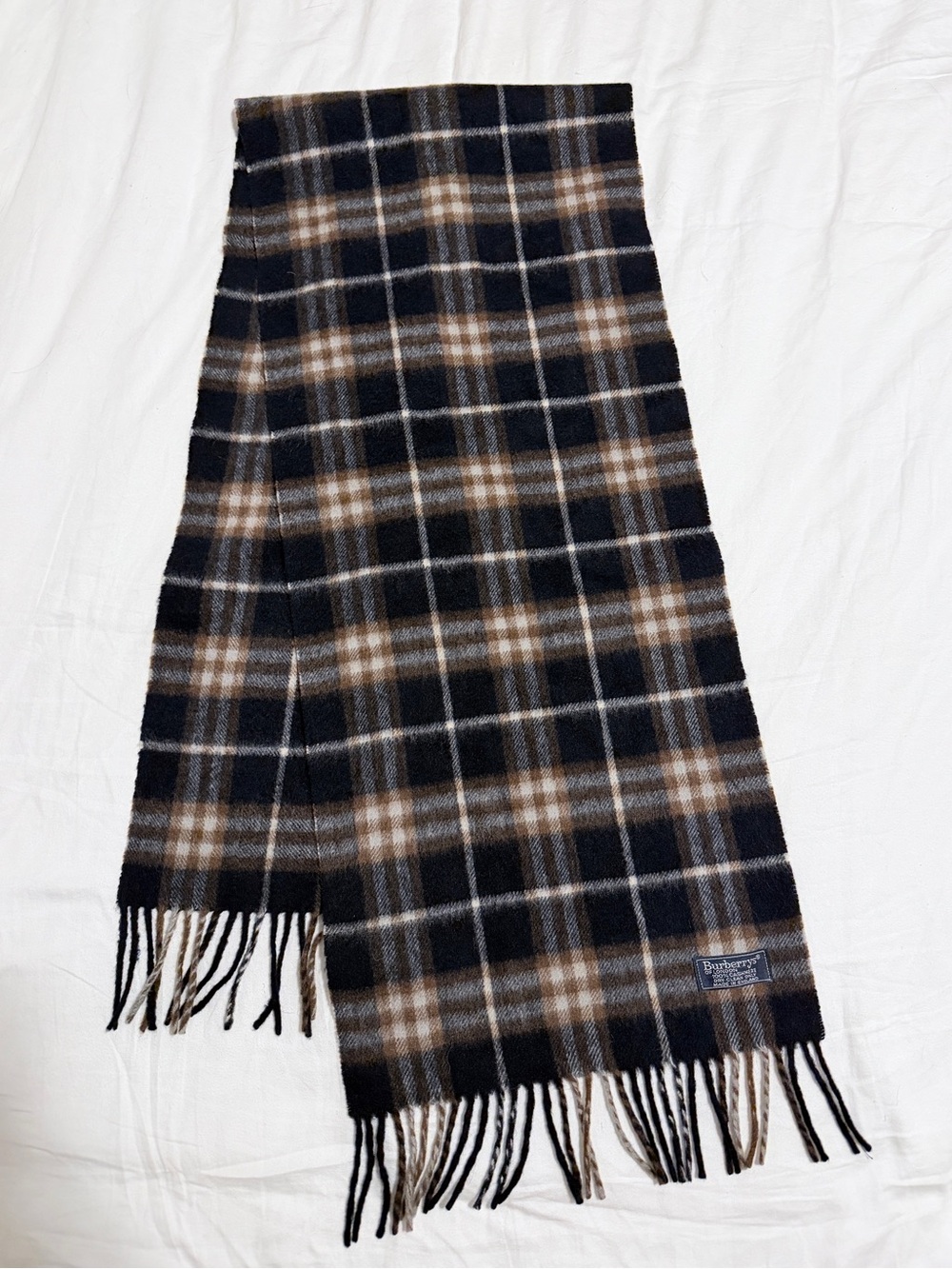 Burberry Vintage 1990s 100% Cashmere Plaid Fringe Scarf (with COA)